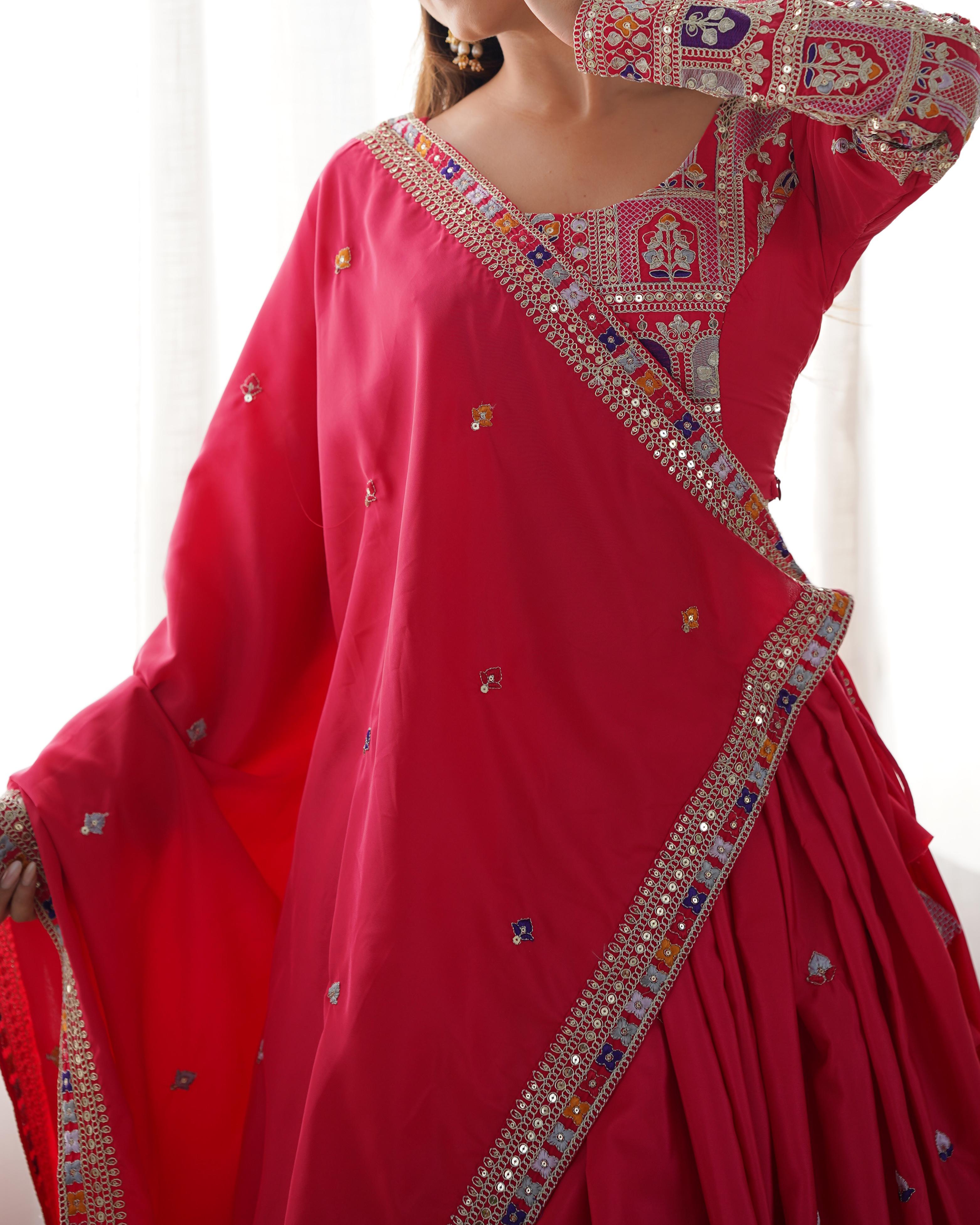 Mirror Work Lehenga with Traditional Embroidered Detailing