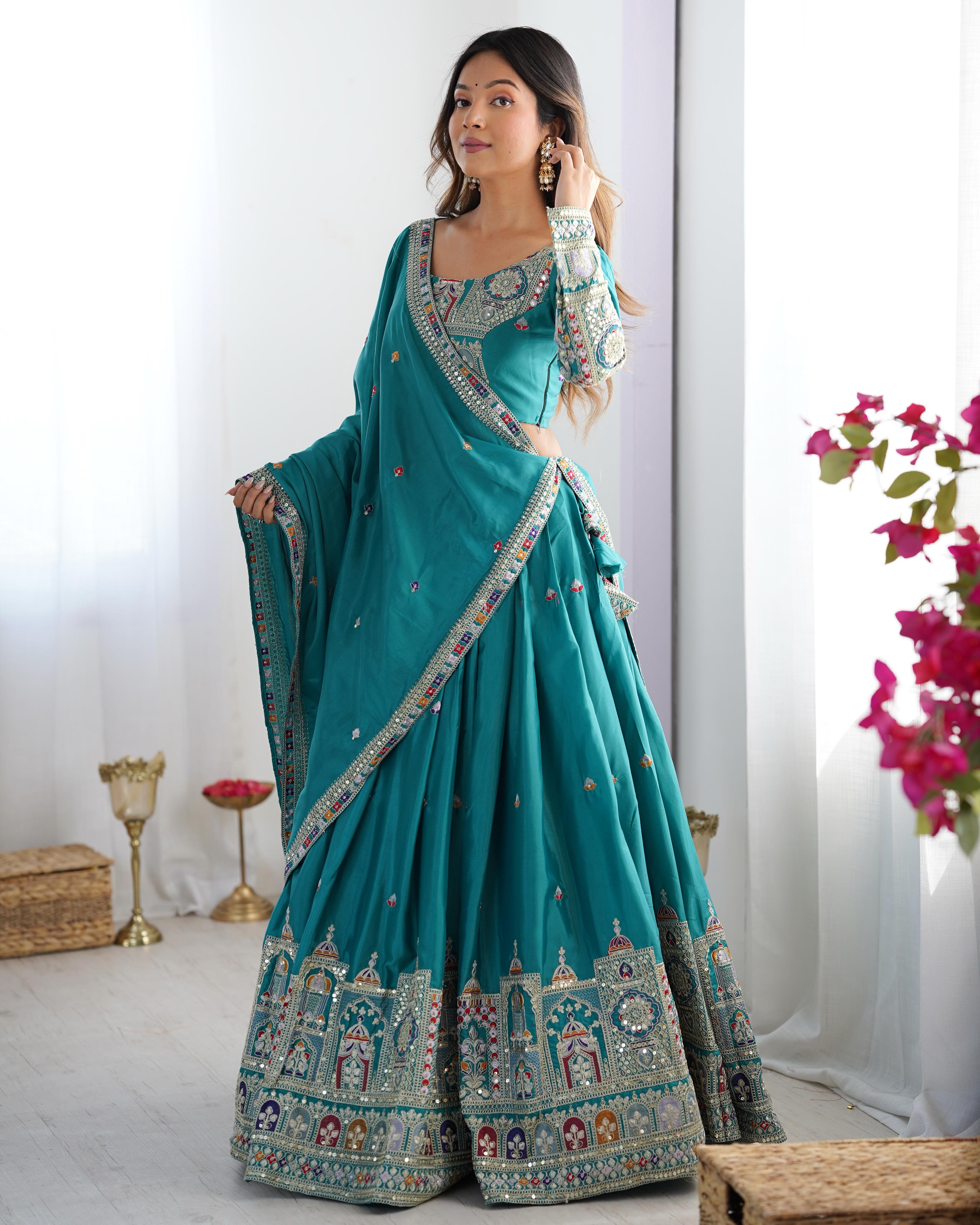 Mirror Work Lehenga with Traditional Embroidered Detailing