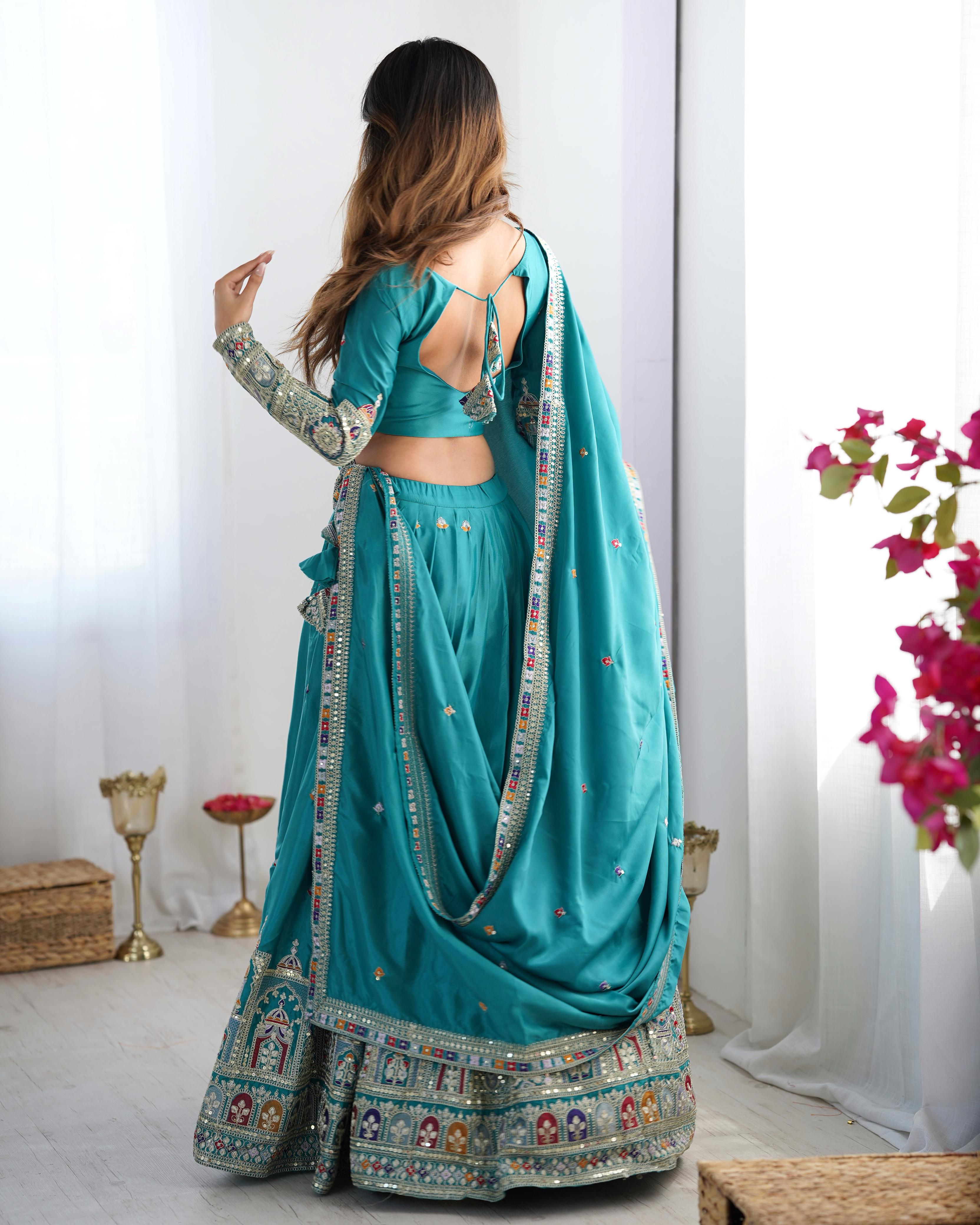 Mirror Work Lehenga with Traditional Embroidered Detailing