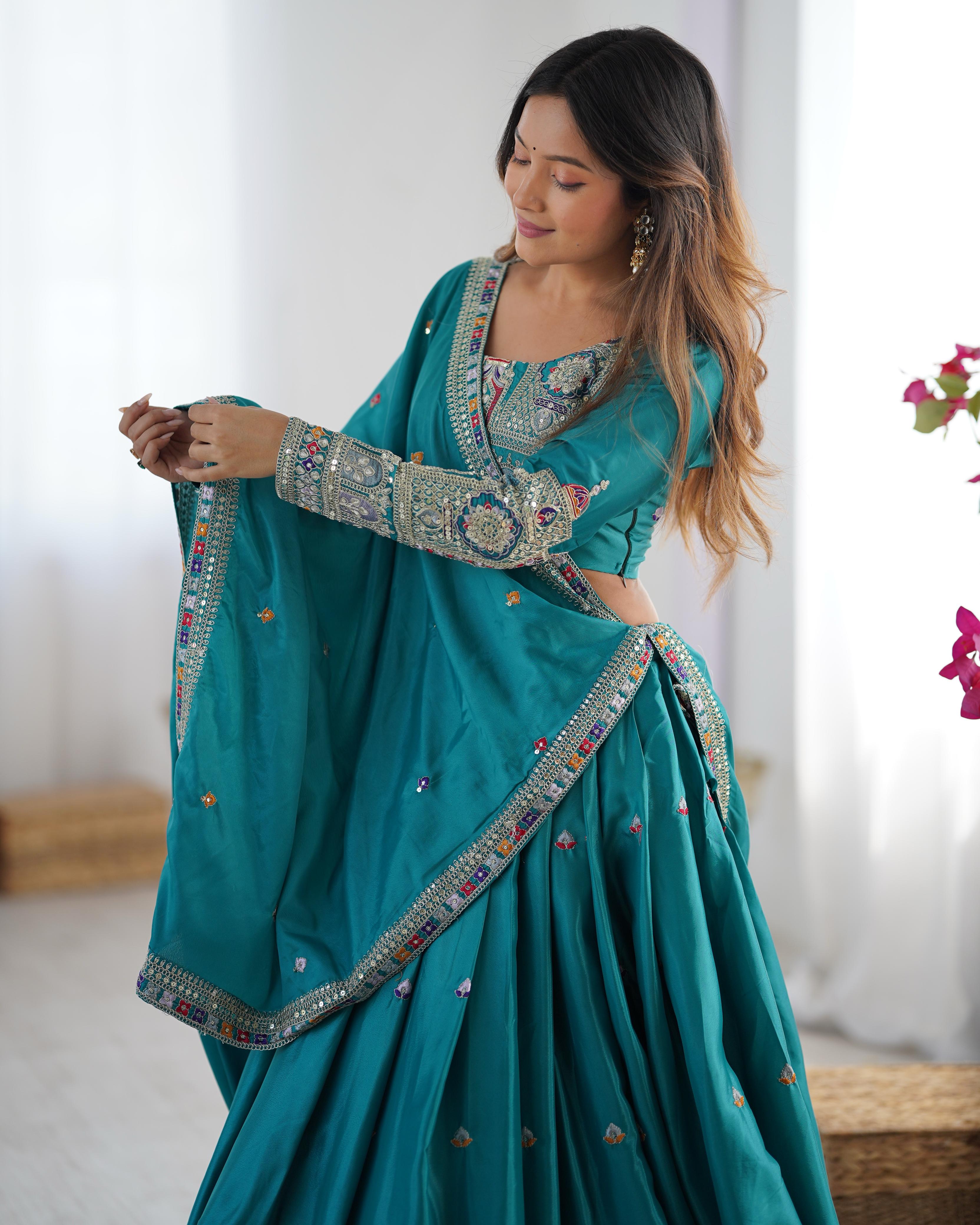 Mirror Work Lehenga with Traditional Embroidered Detailing