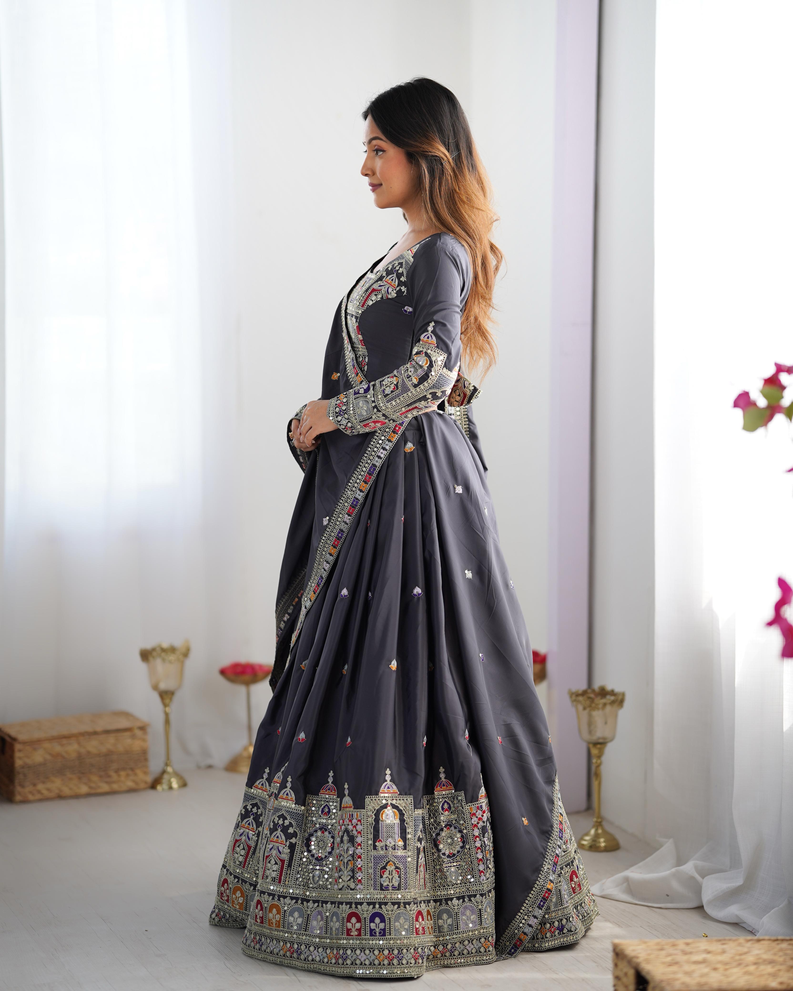 Mirror Work Lehenga with Traditional Embroidered Detailing