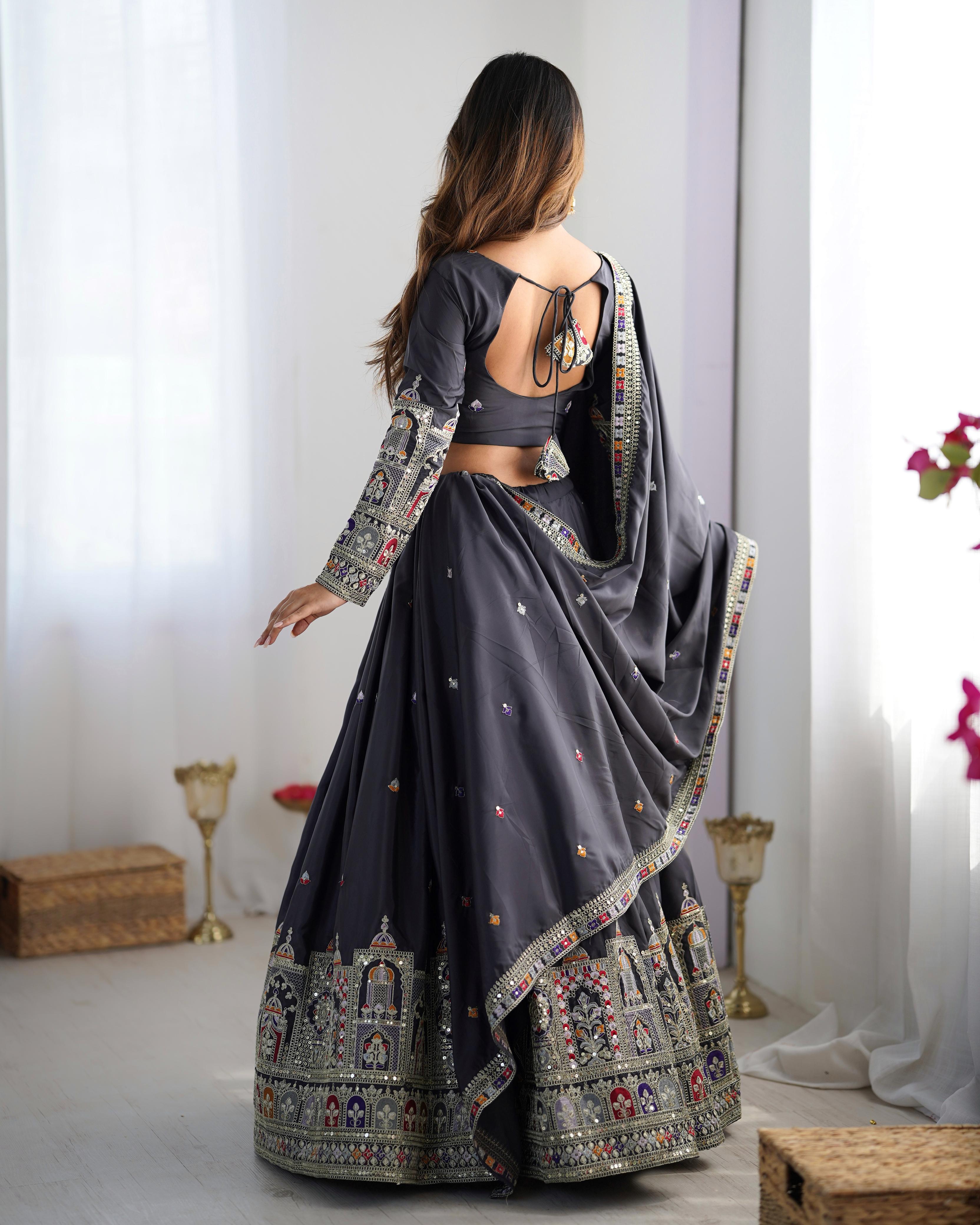 Mirror Work Lehenga with Traditional Embroidered Detailing