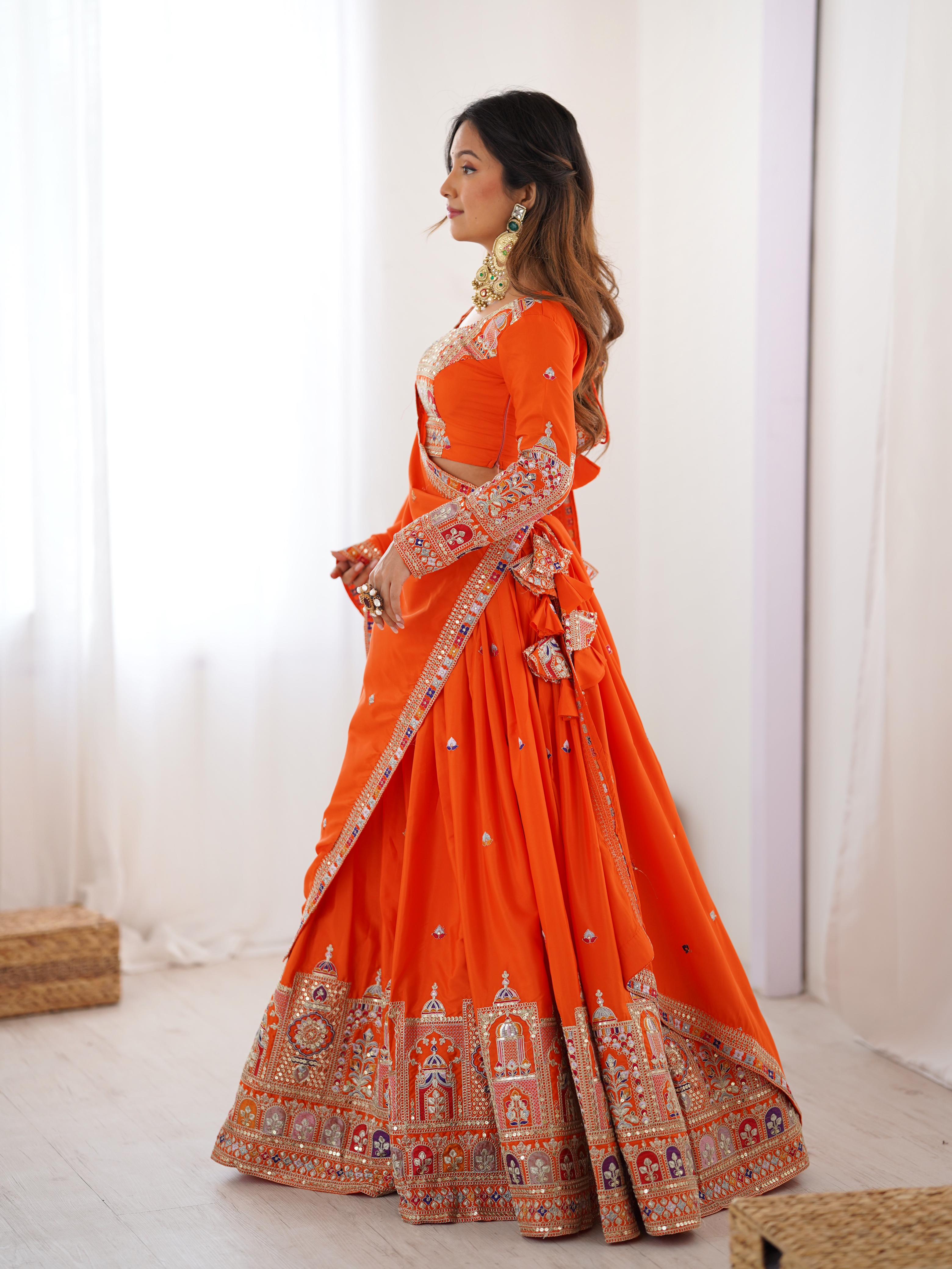 Mirror Work Lehenga with Traditional Embroidered Detailing