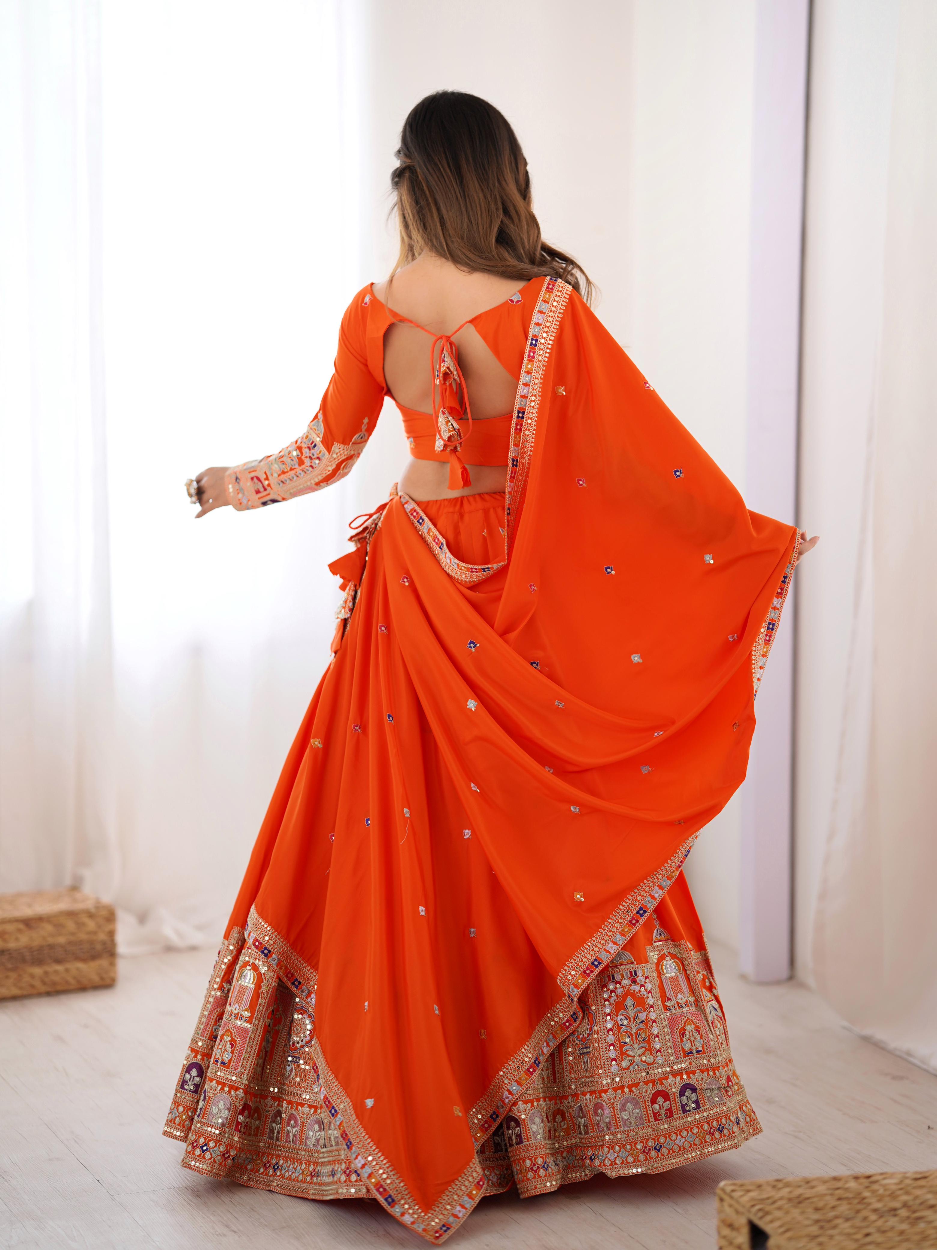 Mirror Work Lehenga with Traditional Embroidered Detailing