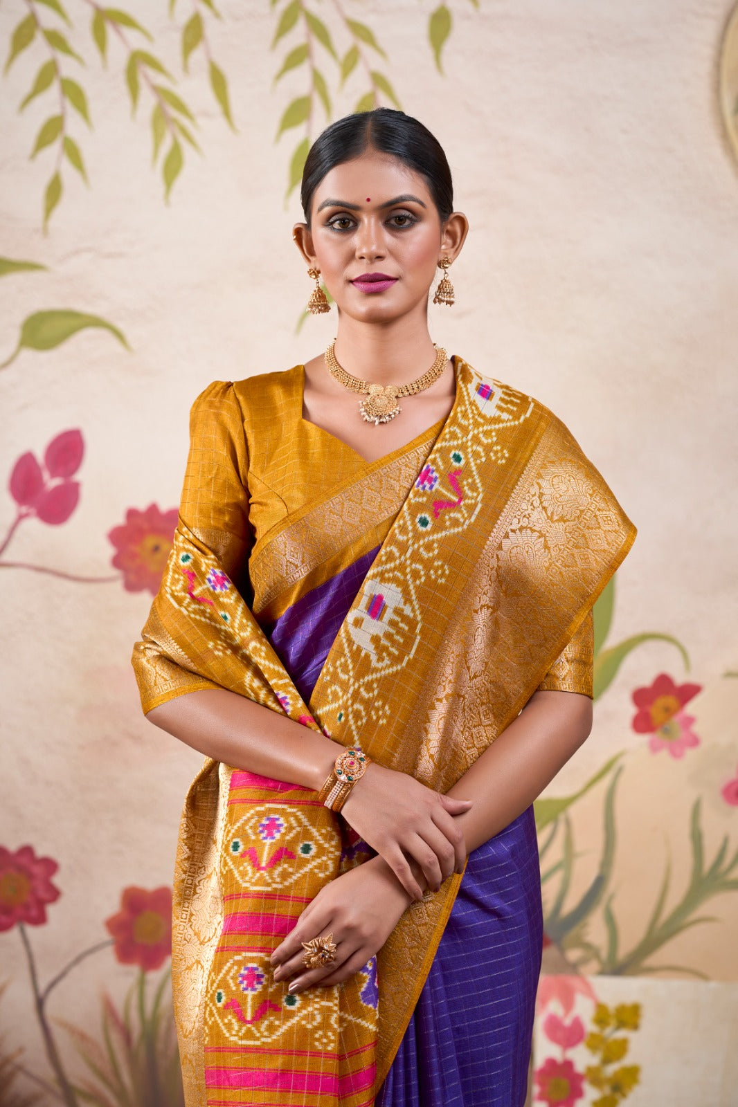 Tussar Chex Patola Print With Weaving Work BorderSaree
