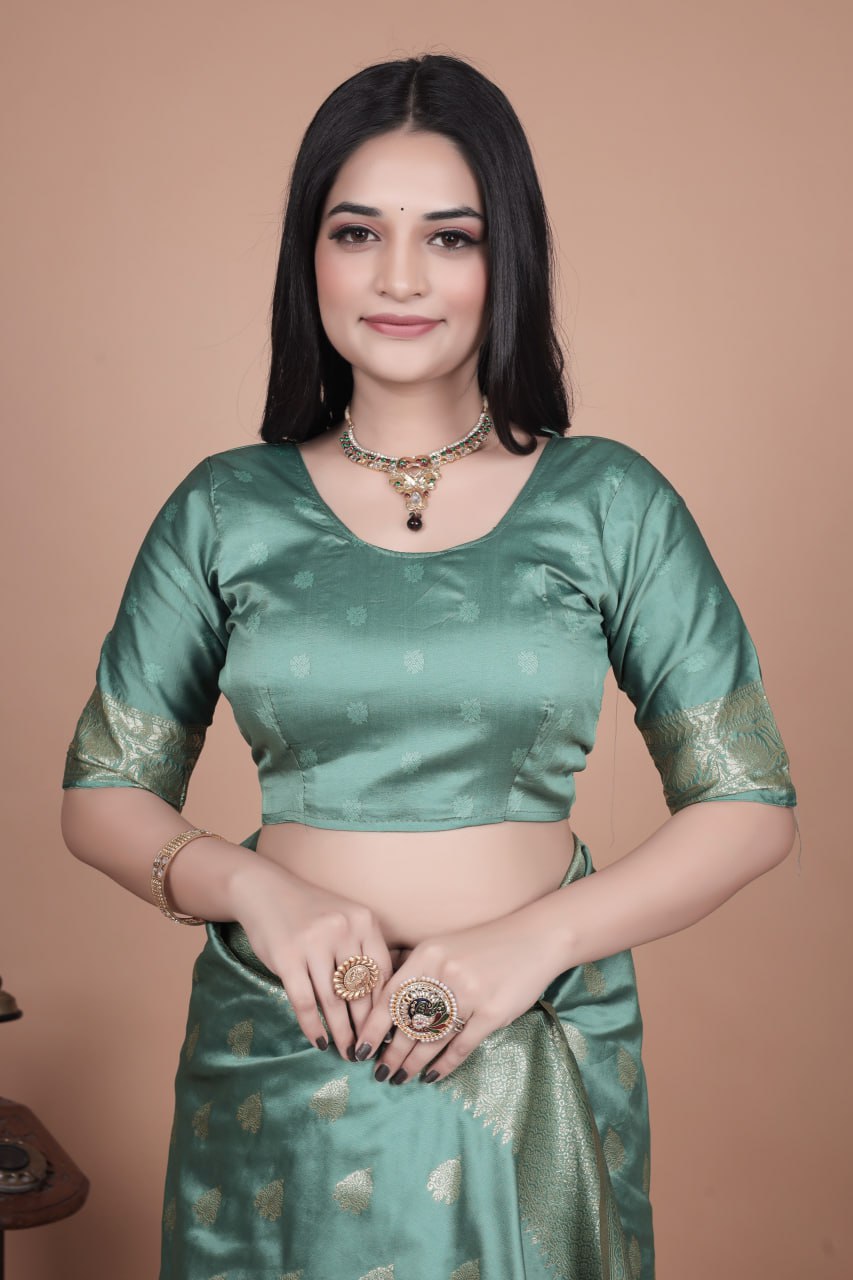 Elegant Mint Green Banarasi Silk Saree with Zari Weaving