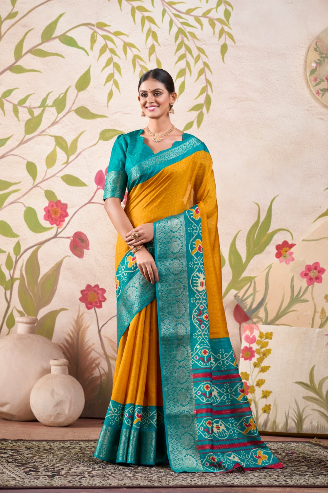 Tussar Chex Patola Print With Weaving Work BorderSaree