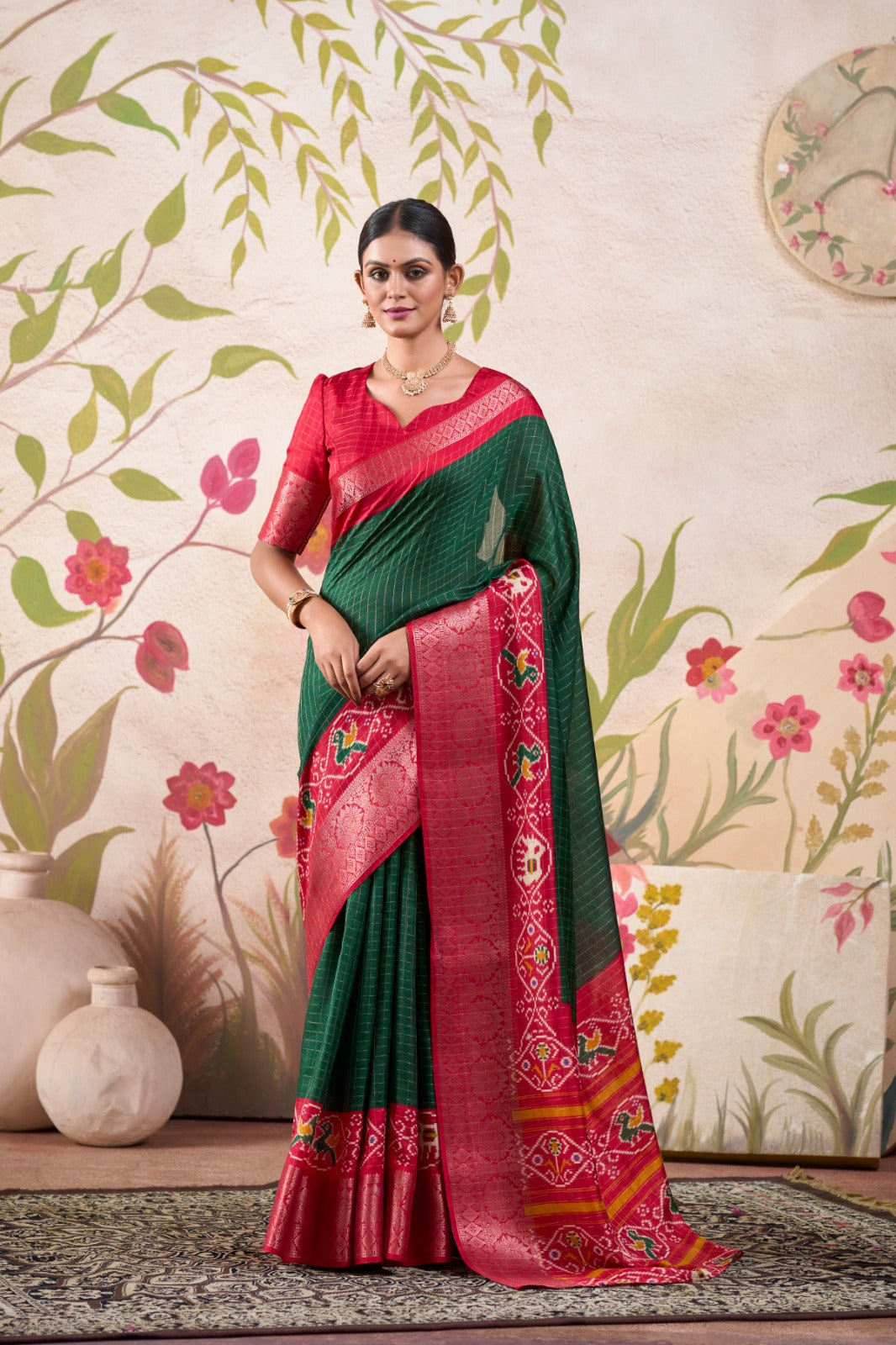 Tussar Chex Patola Print With Weaving Work BorderSaree