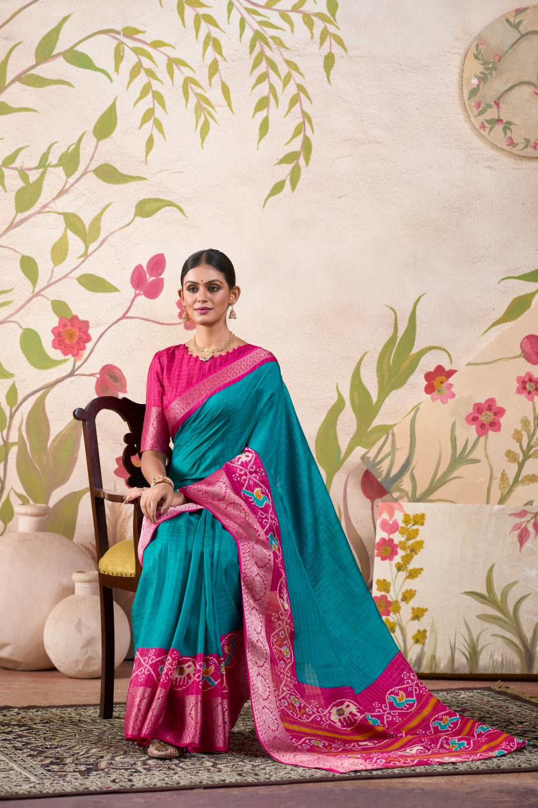 Tussar Chex Patola Print With Weaving Work BorderSaree
