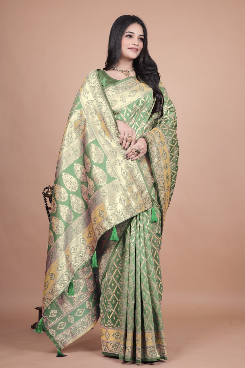Emerald Green Banarasi Silk Saree with Silver Zari Detailing