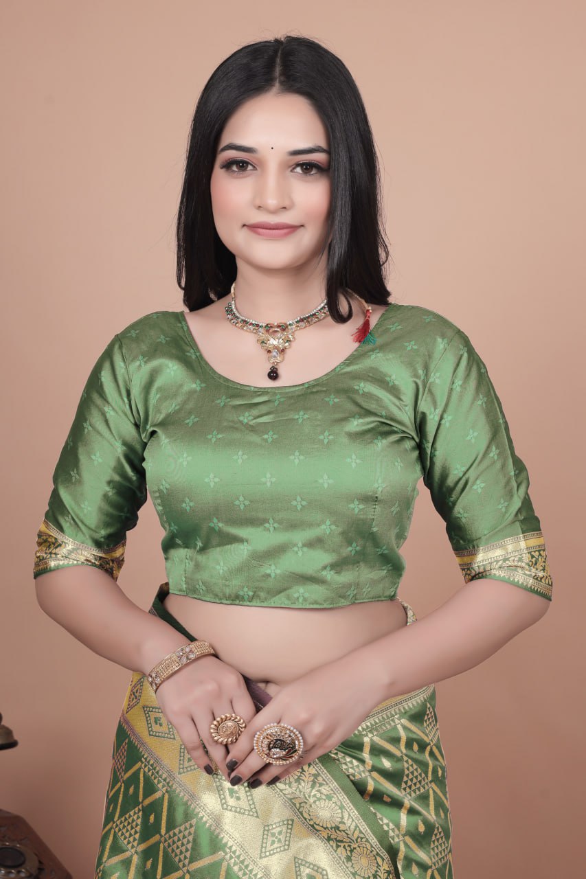 Emerald Green Banarasi Silk Saree with Silver Zari Detailing