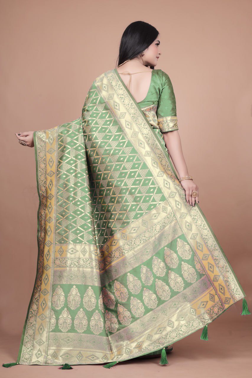 Emerald Green Banarasi Silk Saree with Silver Zari Detailing
