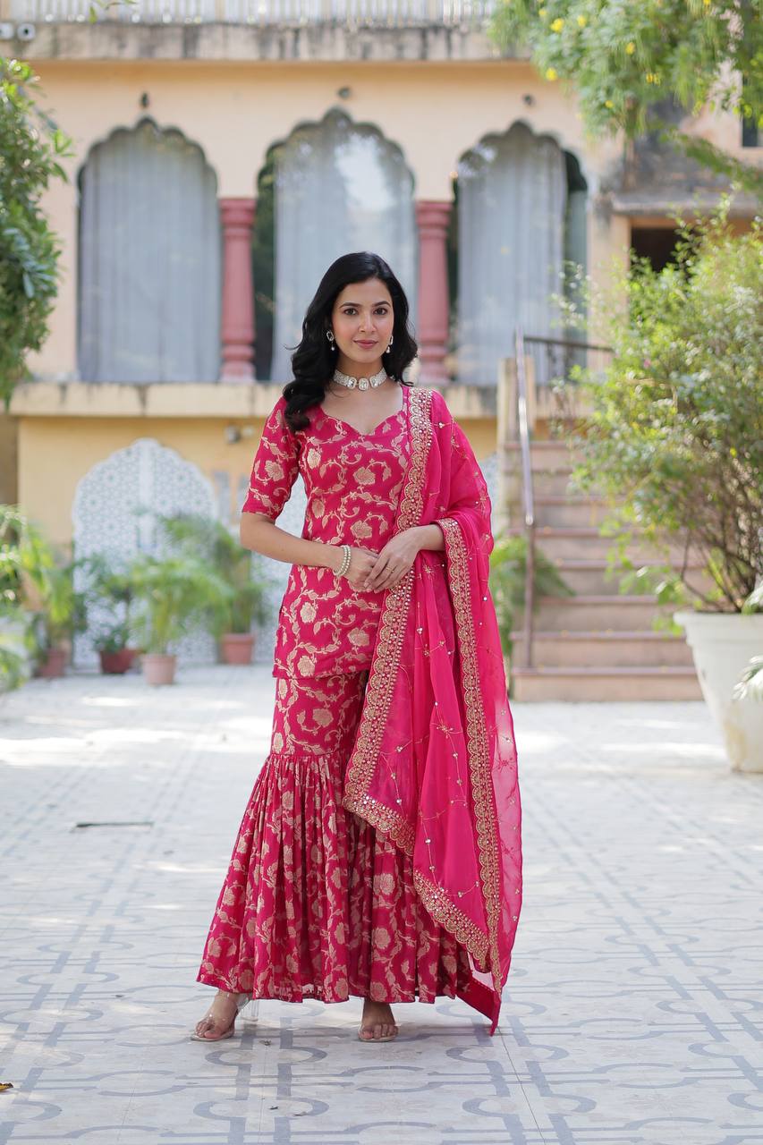 Rani-Pink  Viscose Georgette Jacquard