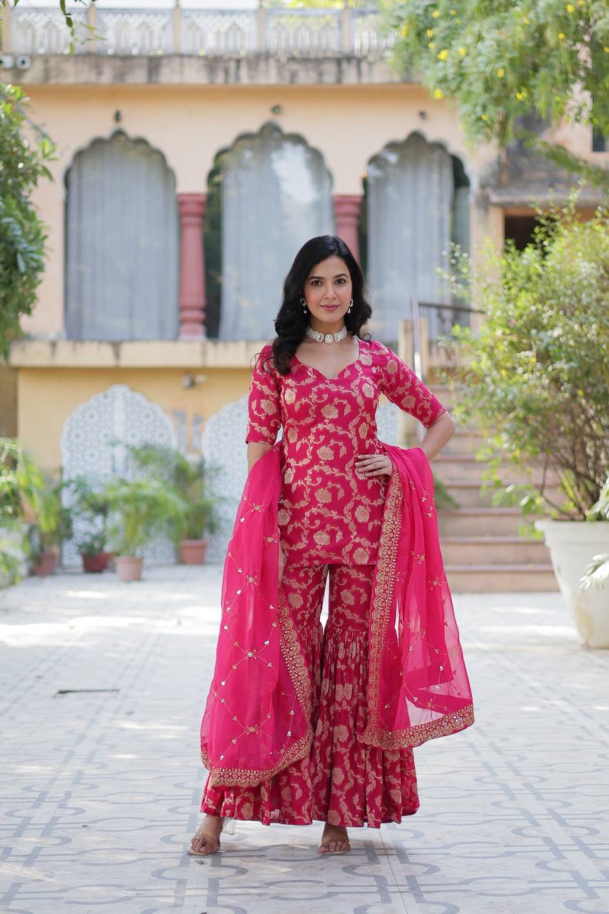 Rani-Pink  Viscose Georgette Jacquard