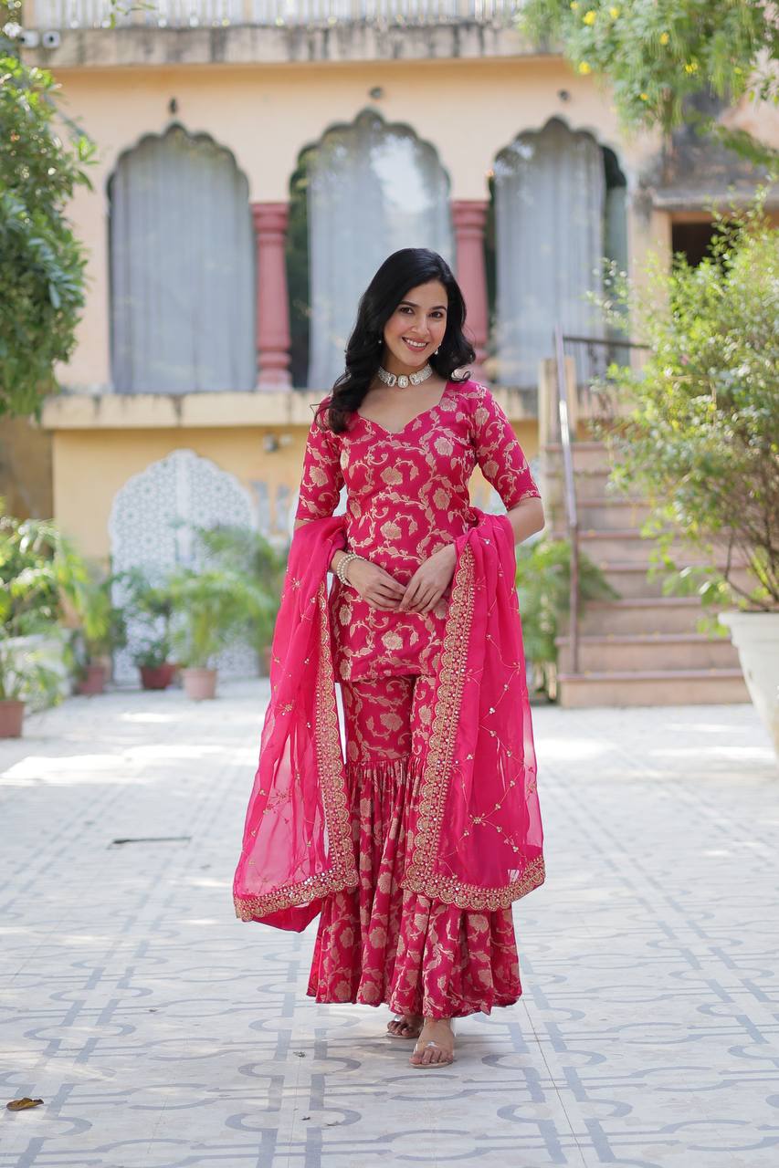 Rani-Pink  Viscose Georgette Jacquard