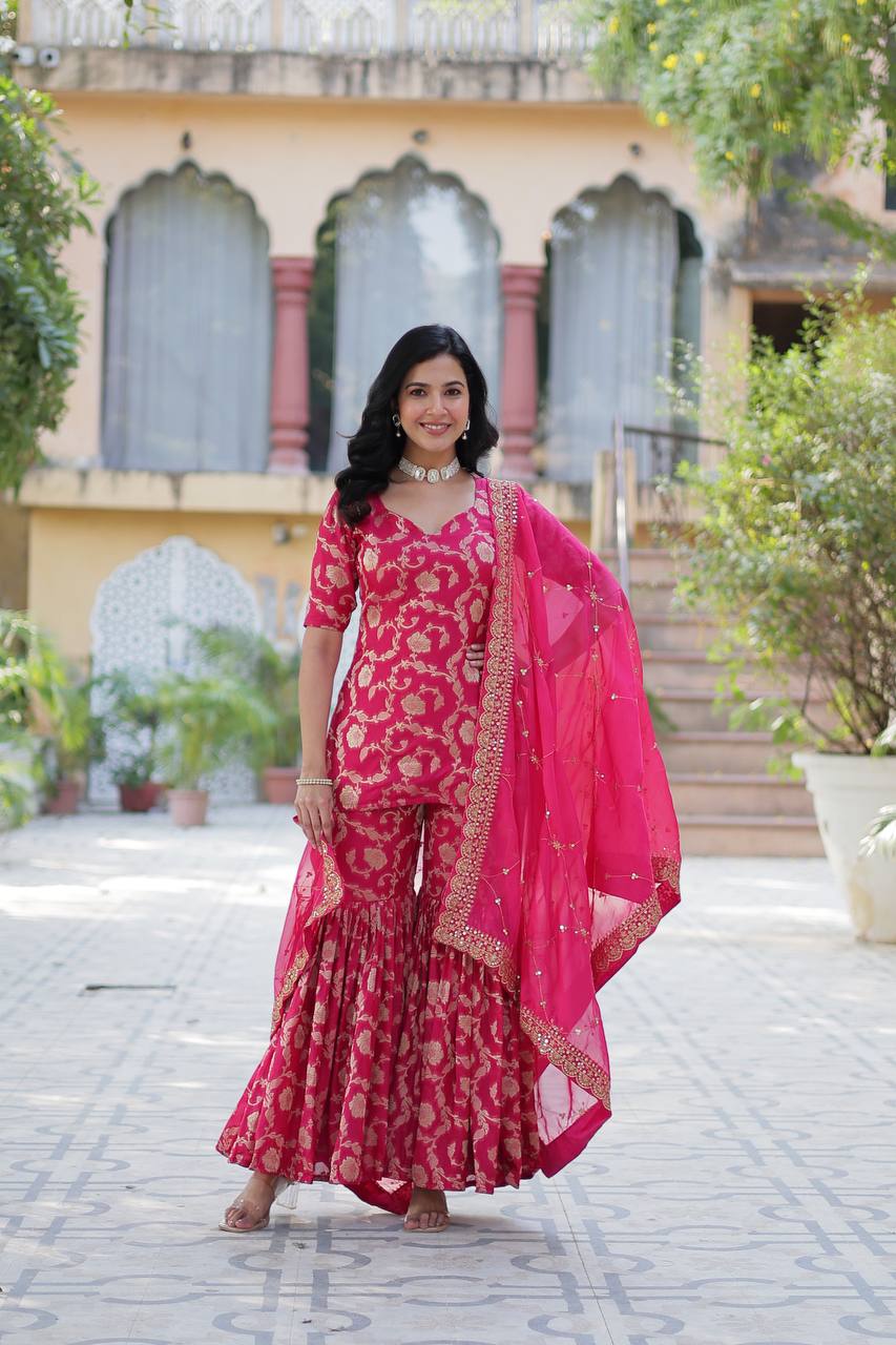 Rani-Pink  Viscose Georgette Jacquard