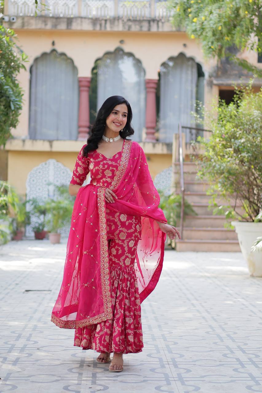 Rani-Pink  Viscose Georgette Jacquard