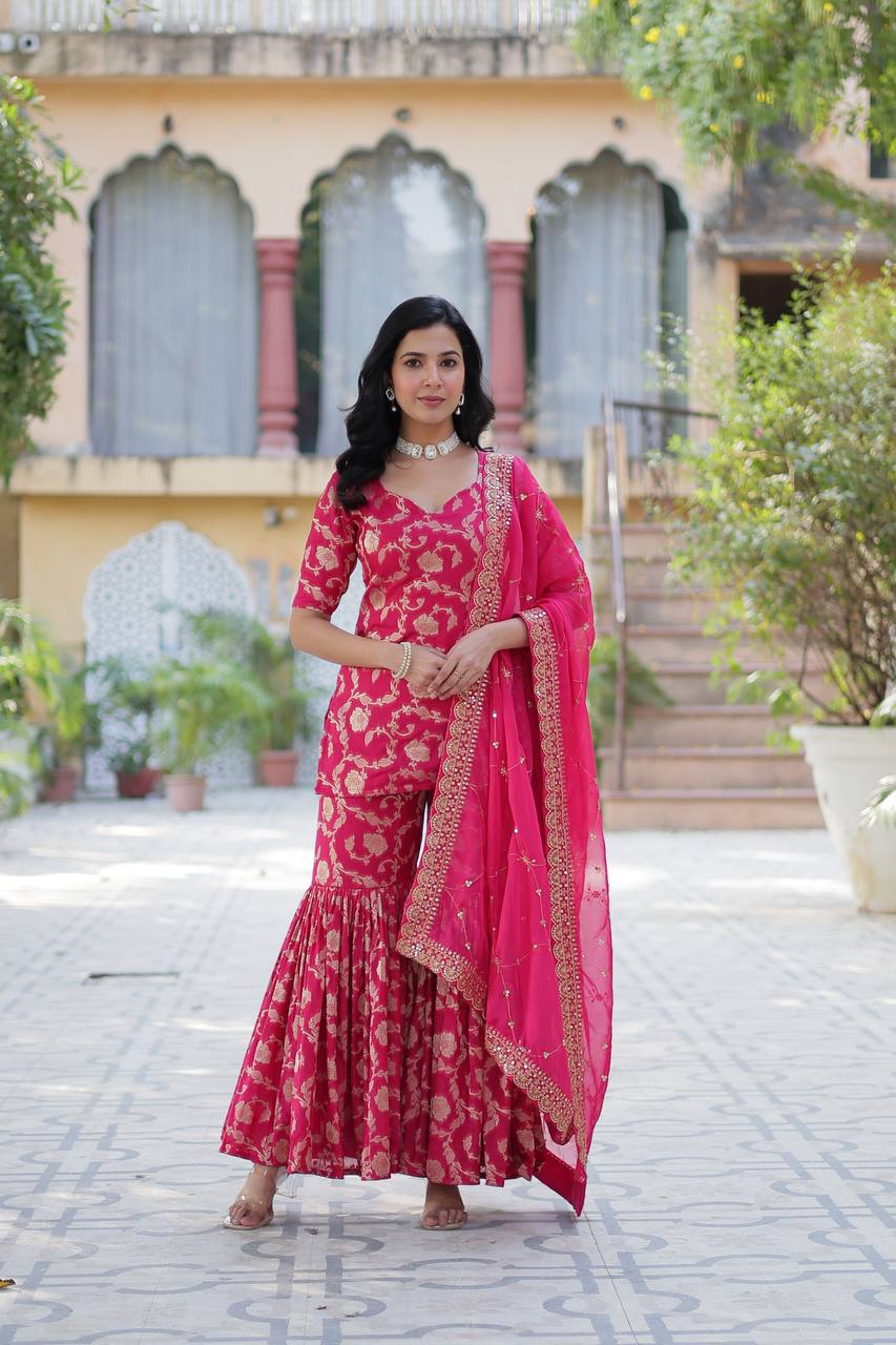 Rani-Pink  Viscose Georgette Jacquard