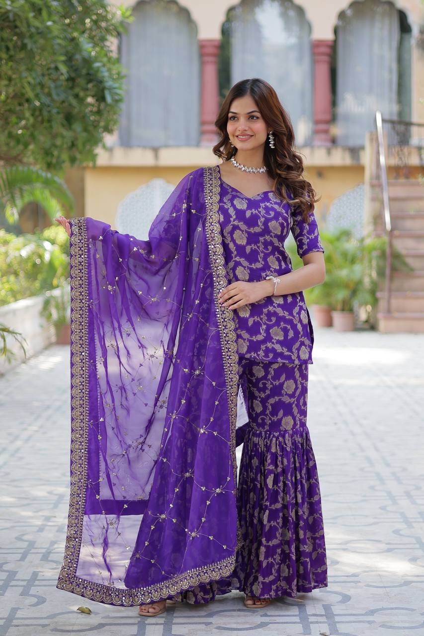 Purple Viscose Georgette Jacquard