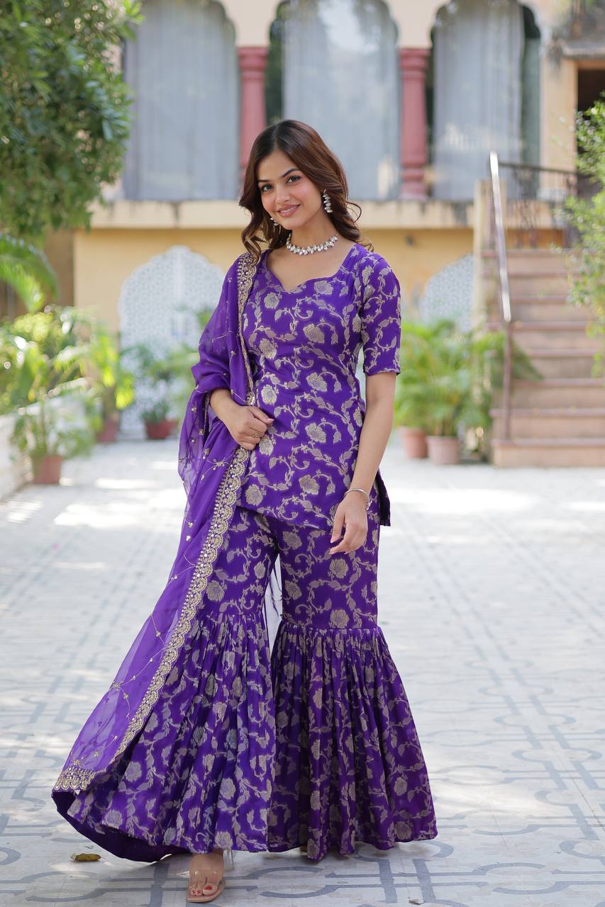 Purple Viscose Georgette Jacquard
