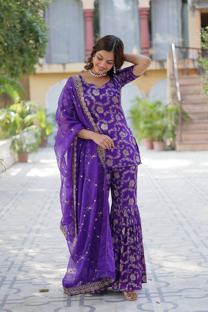 Purple Viscose Georgette Jacquard