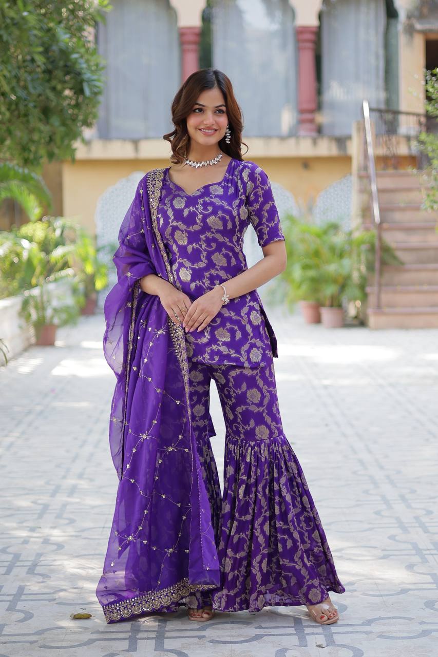 Purple Viscose Georgette Jacquard