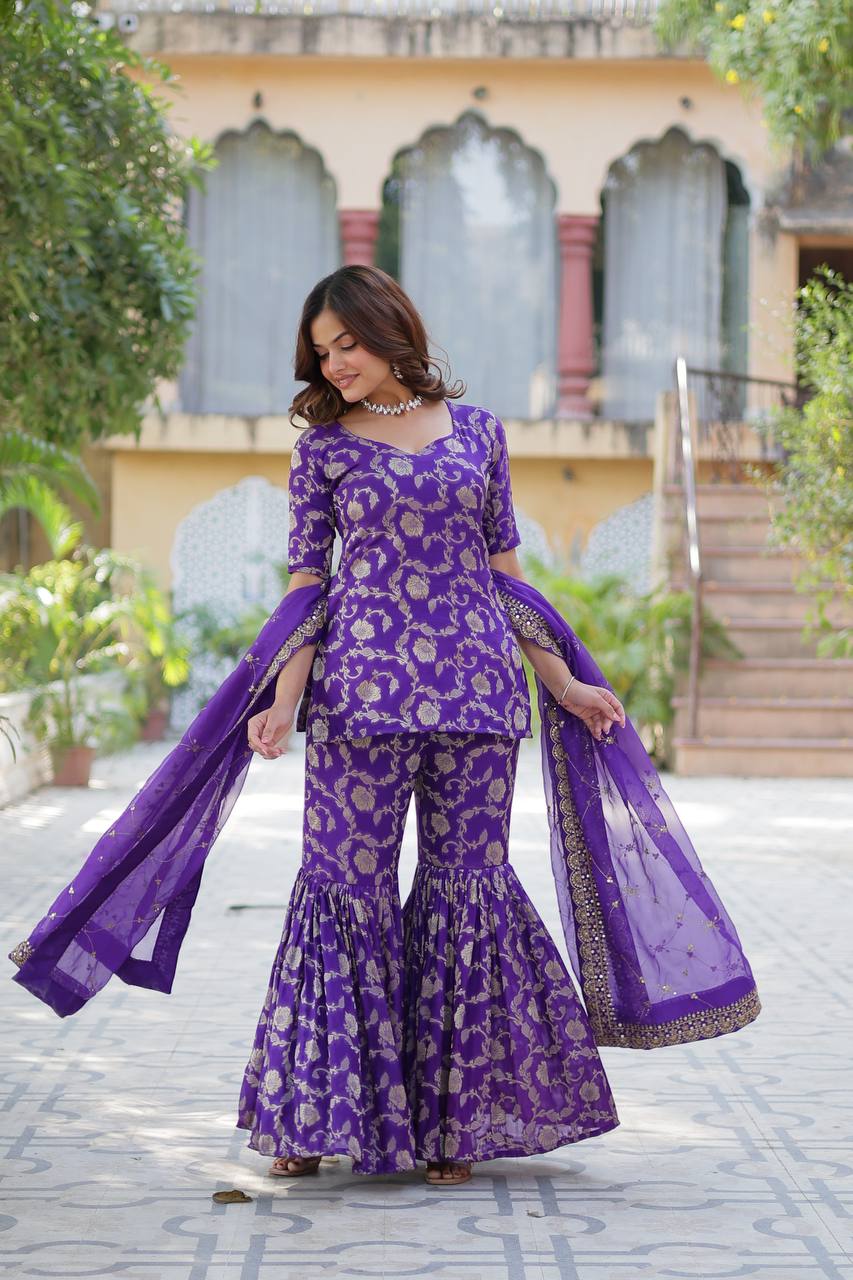 Purple Viscose Georgette Jacquard