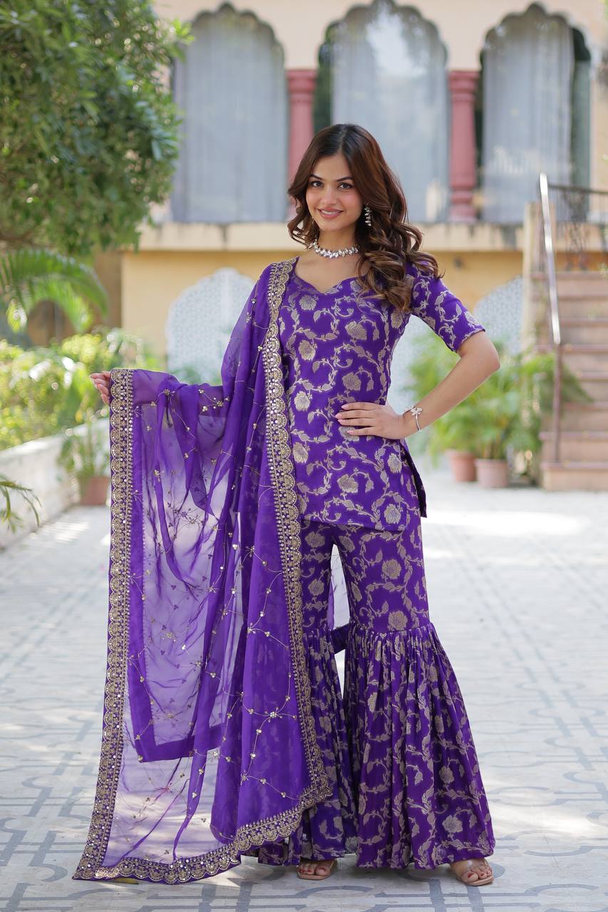 Purple Viscose Georgette Jacquard