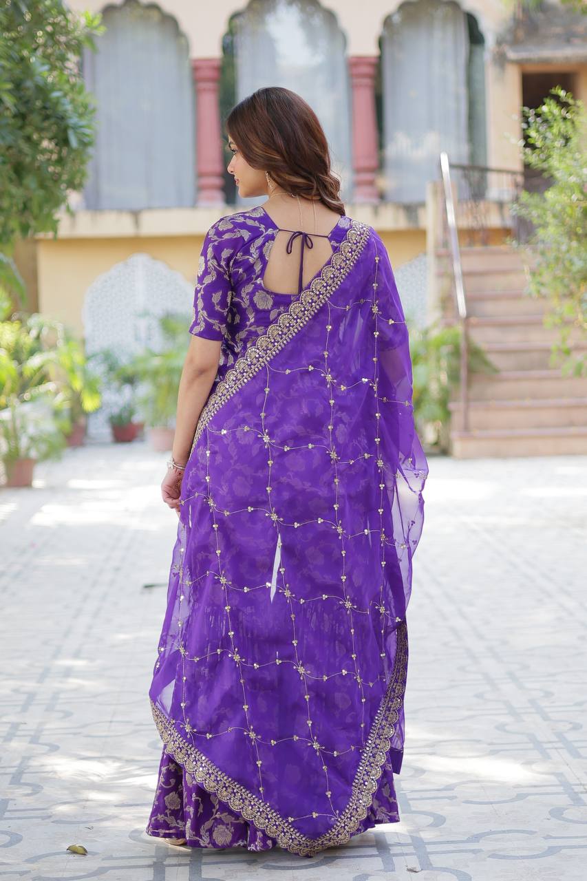 Purple Viscose Georgette Jacquard