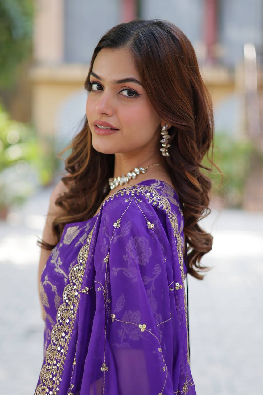 Purple Viscose Georgette Jacquard