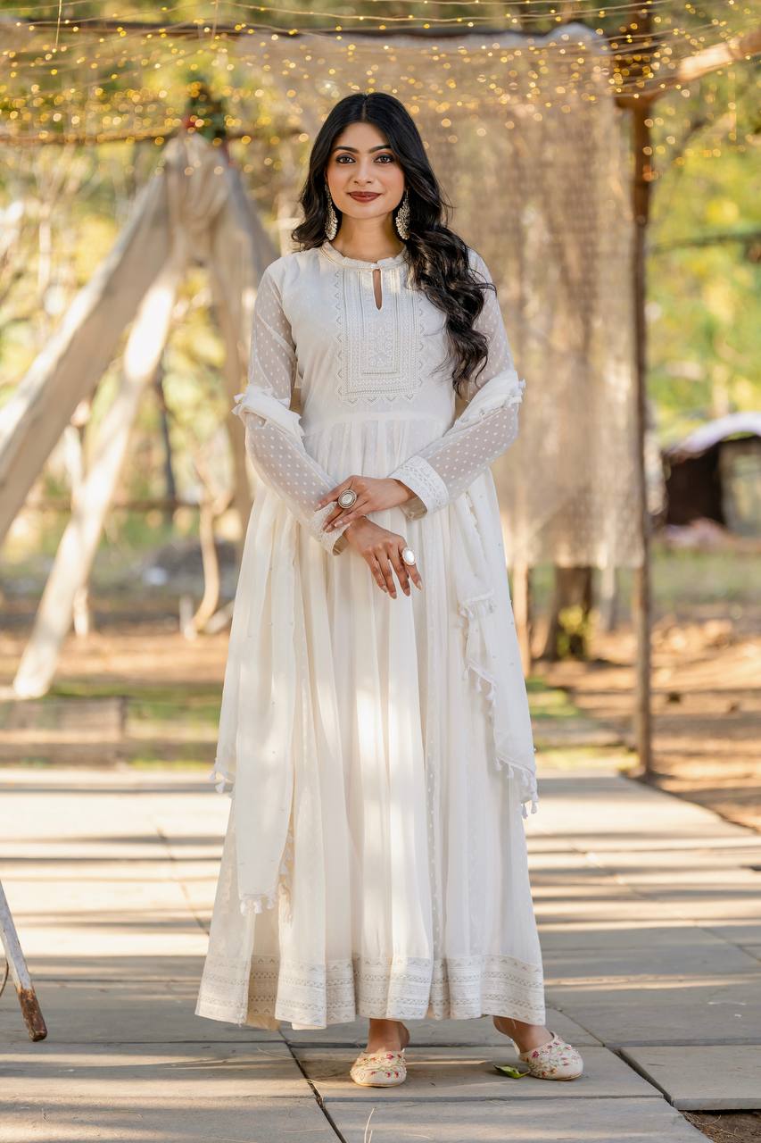 Launching New Party Wear Fancy Anarkali Gown,Dupatta & Bottom Set