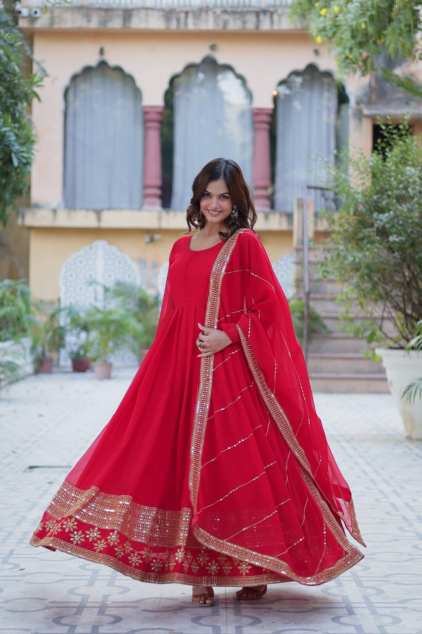 Faux Blooming Gown with Dupatta With Attractive Embroidered work