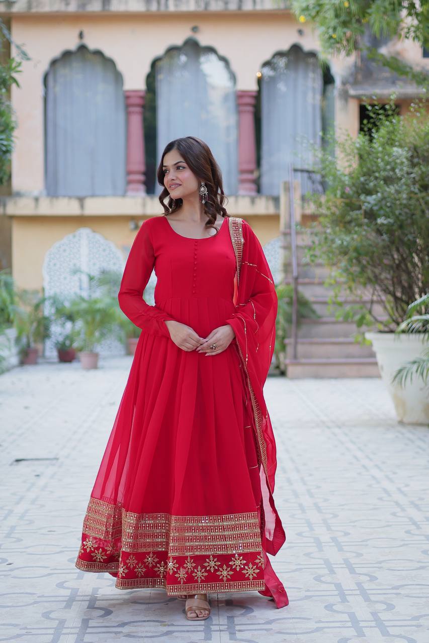 Faux Blooming Gown with Dupatta With Attractive Embroidered work