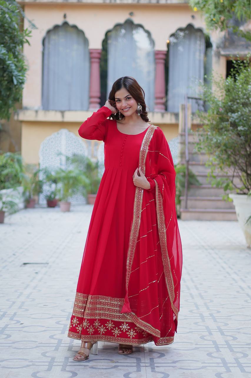 Faux Blooming Gown with Dupatta With Attractive Embroidered work
