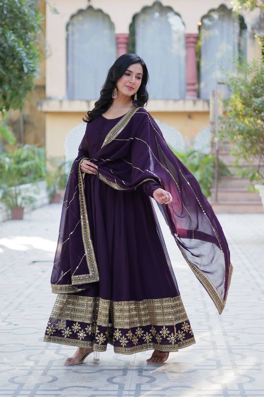 Faux Blooming Gown with Dupatta With Attractive Embroidered work