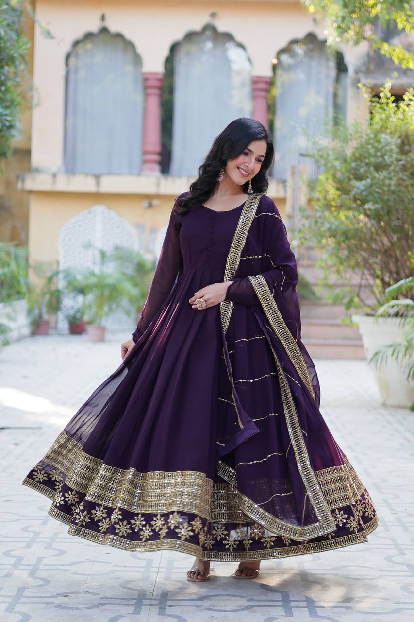 Faux Blooming Gown with Dupatta With Attractive Embroidered work