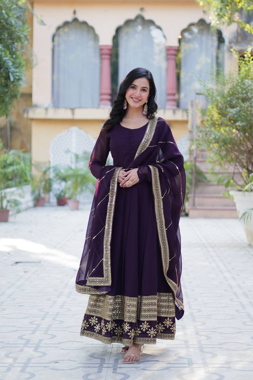 Faux Blooming Gown with Dupatta With Attractive Embroidered work