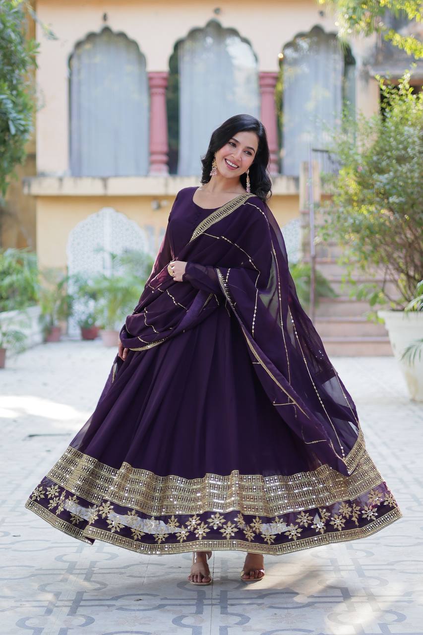 Faux Blooming Gown with Dupatta With Attractive Embroidered work
