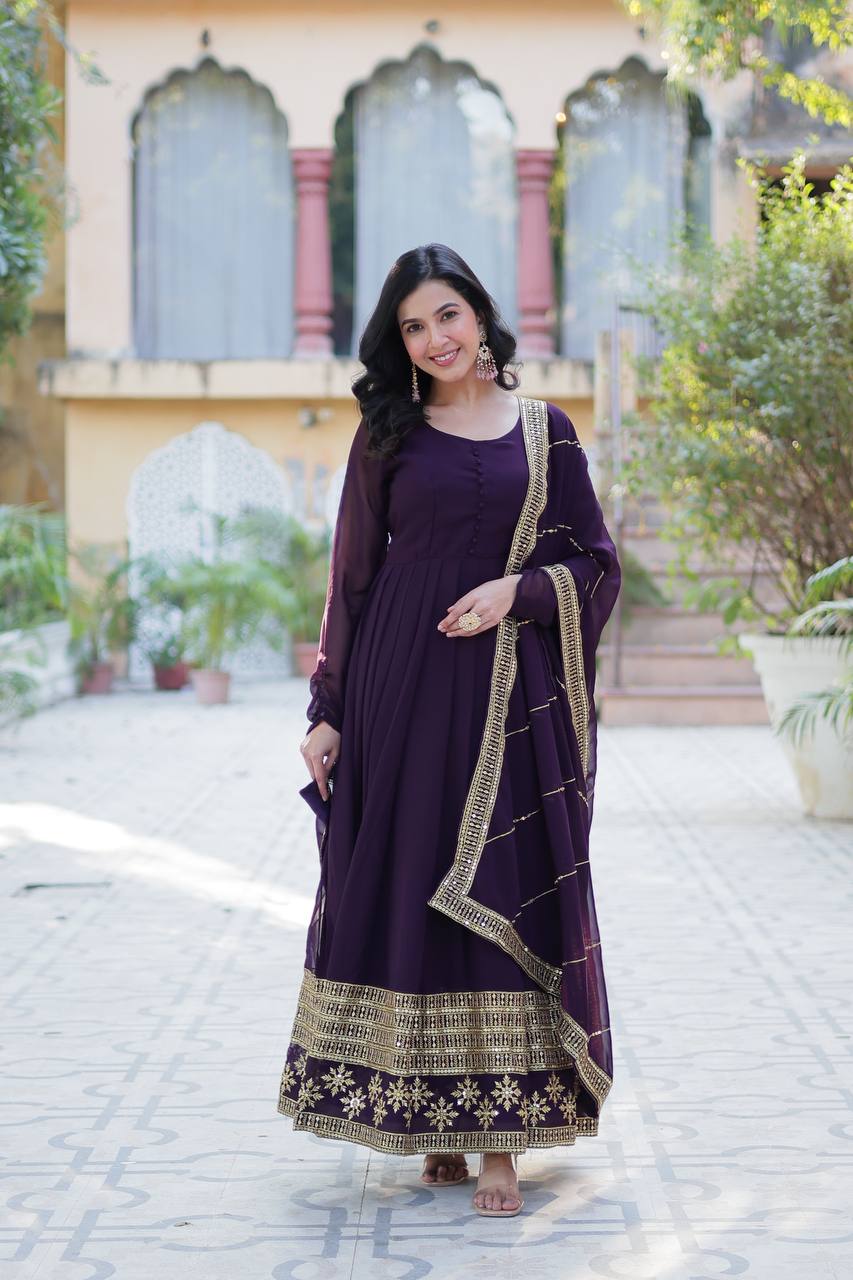 Faux Blooming Gown with Dupatta With Attractive Embroidered work