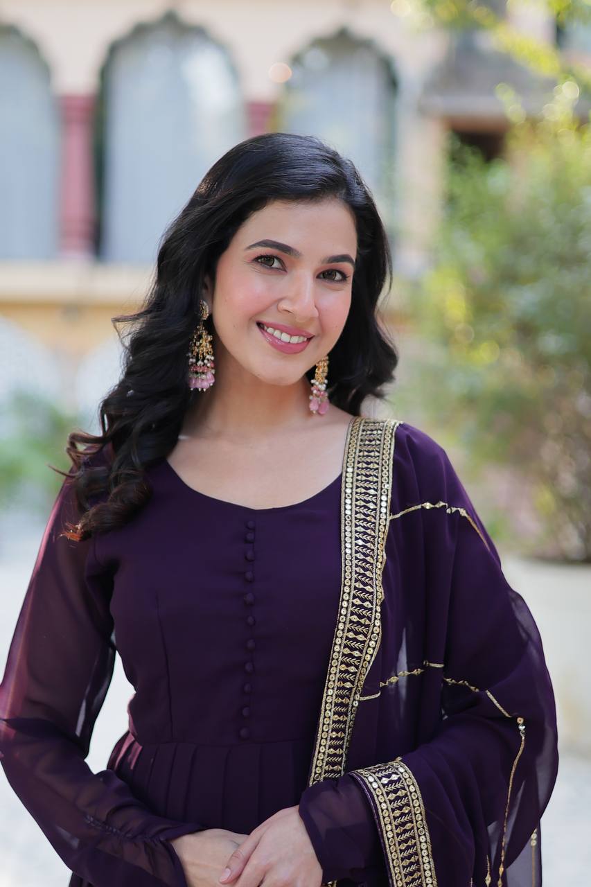 Faux Blooming Gown with Dupatta With Attractive Embroidered work