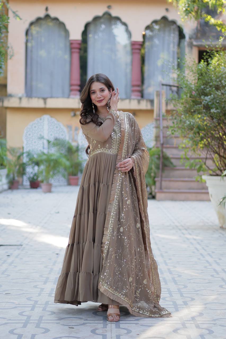 Golden Star Georgette With Rich Sequins Embroidered work and Attractive Lace Border