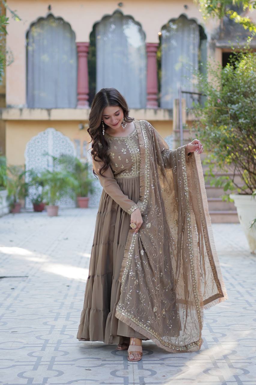 Golden Star Georgette With Rich Sequins Embroidered work and Attractive Lace Border