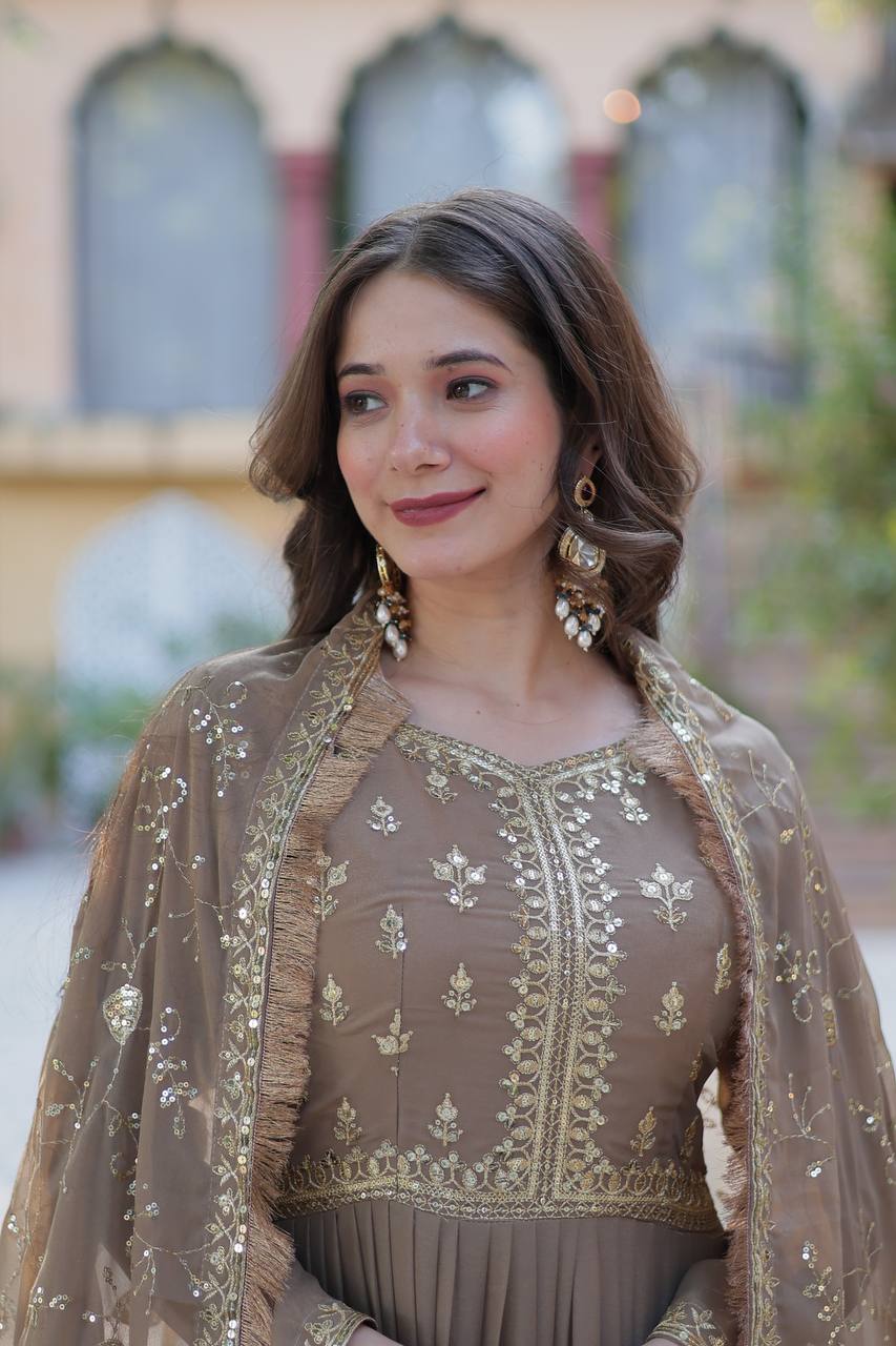 Golden Star Georgette With Rich Sequins Embroidered work and Attractive Lace Border