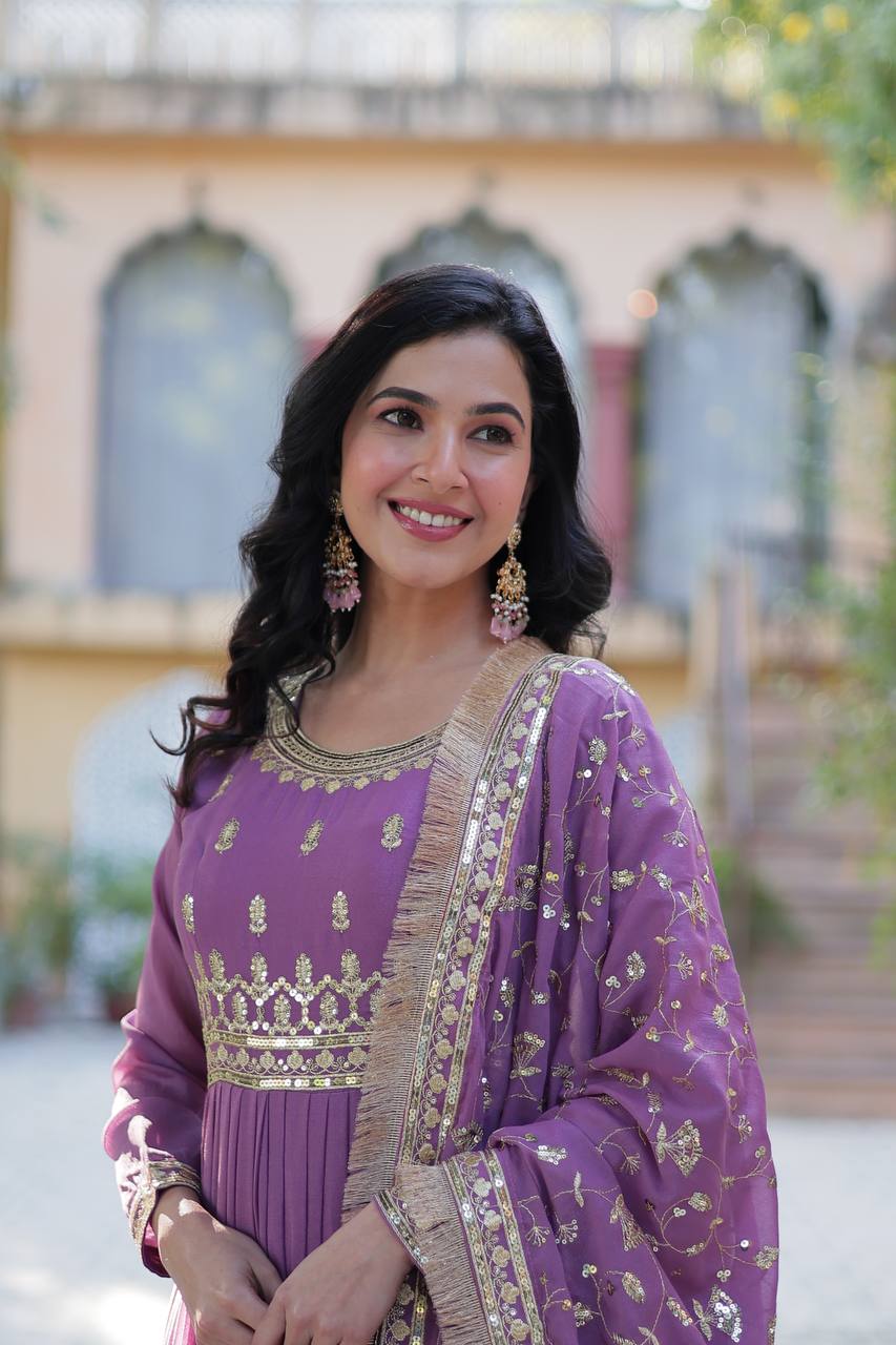 Baby pink Star Georgette With Rich Sequins Embroidered work and Attractive Lace Border