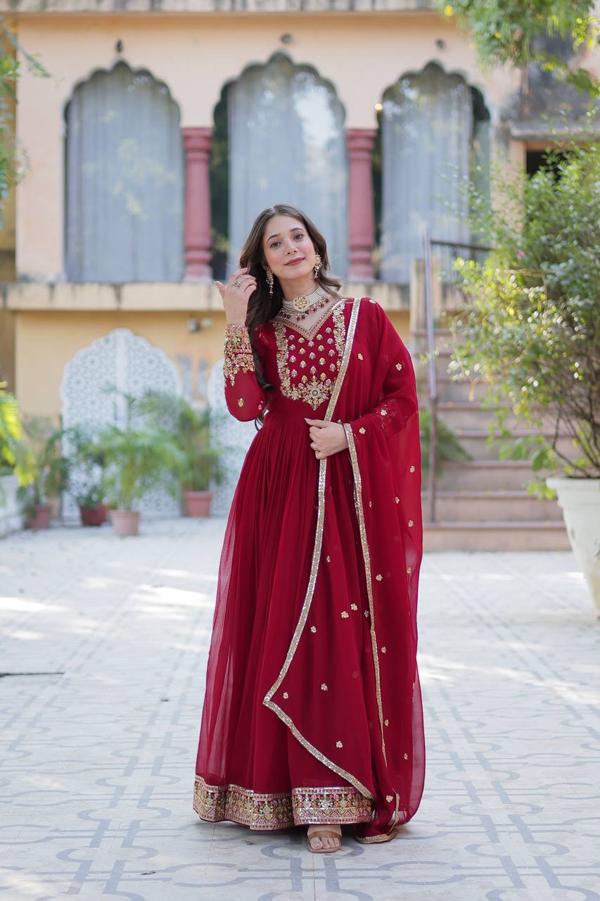 Royal Elegance: Maroon Anarkali Suit with Traditional Touch