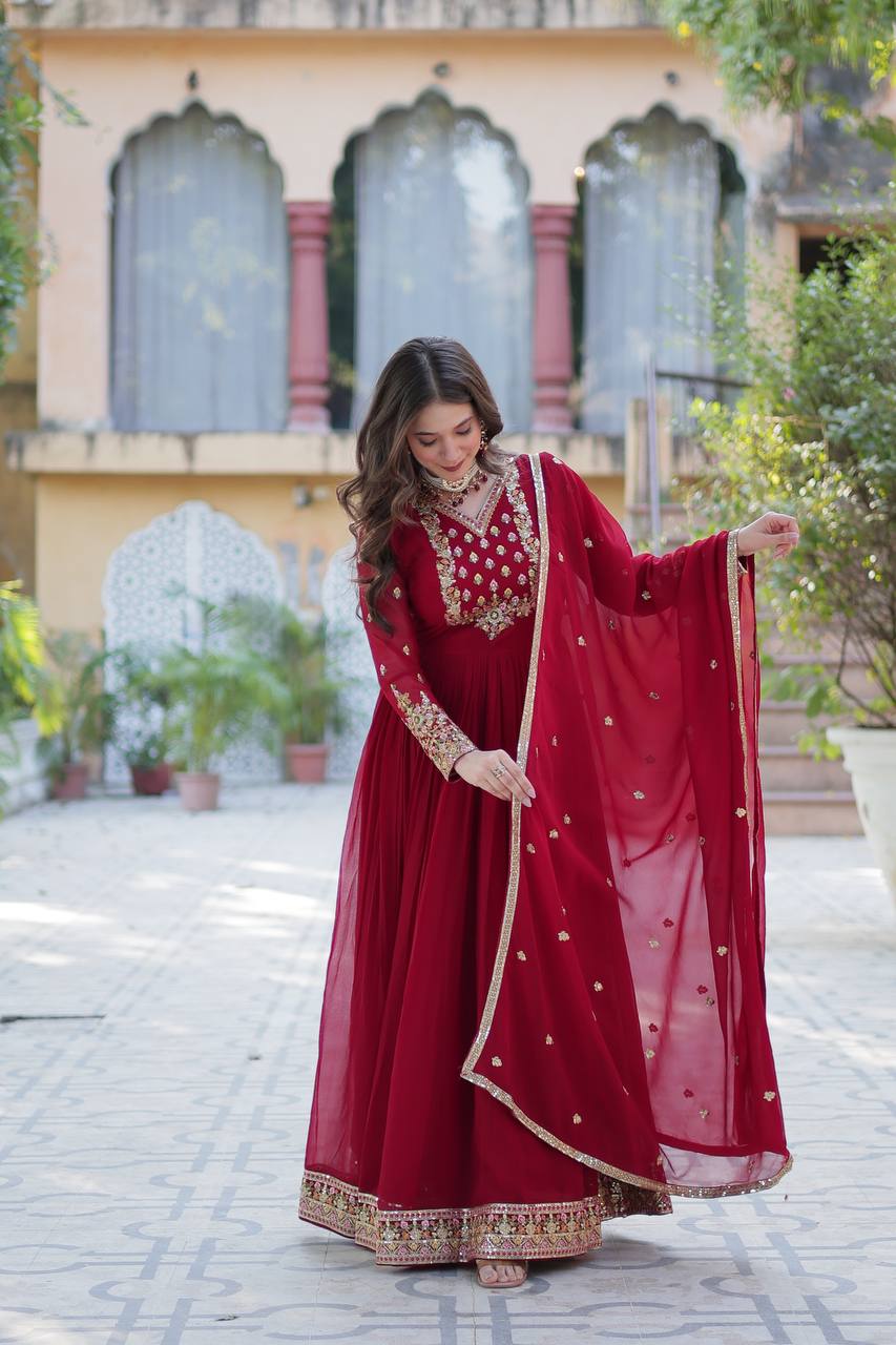 Royal Elegance: Maroon Anarkali Suit with Traditional Touch