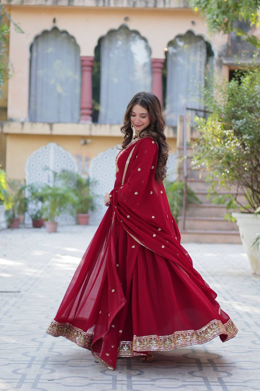 Royal Elegance: Maroon Anarkali Suit with Traditional Touch