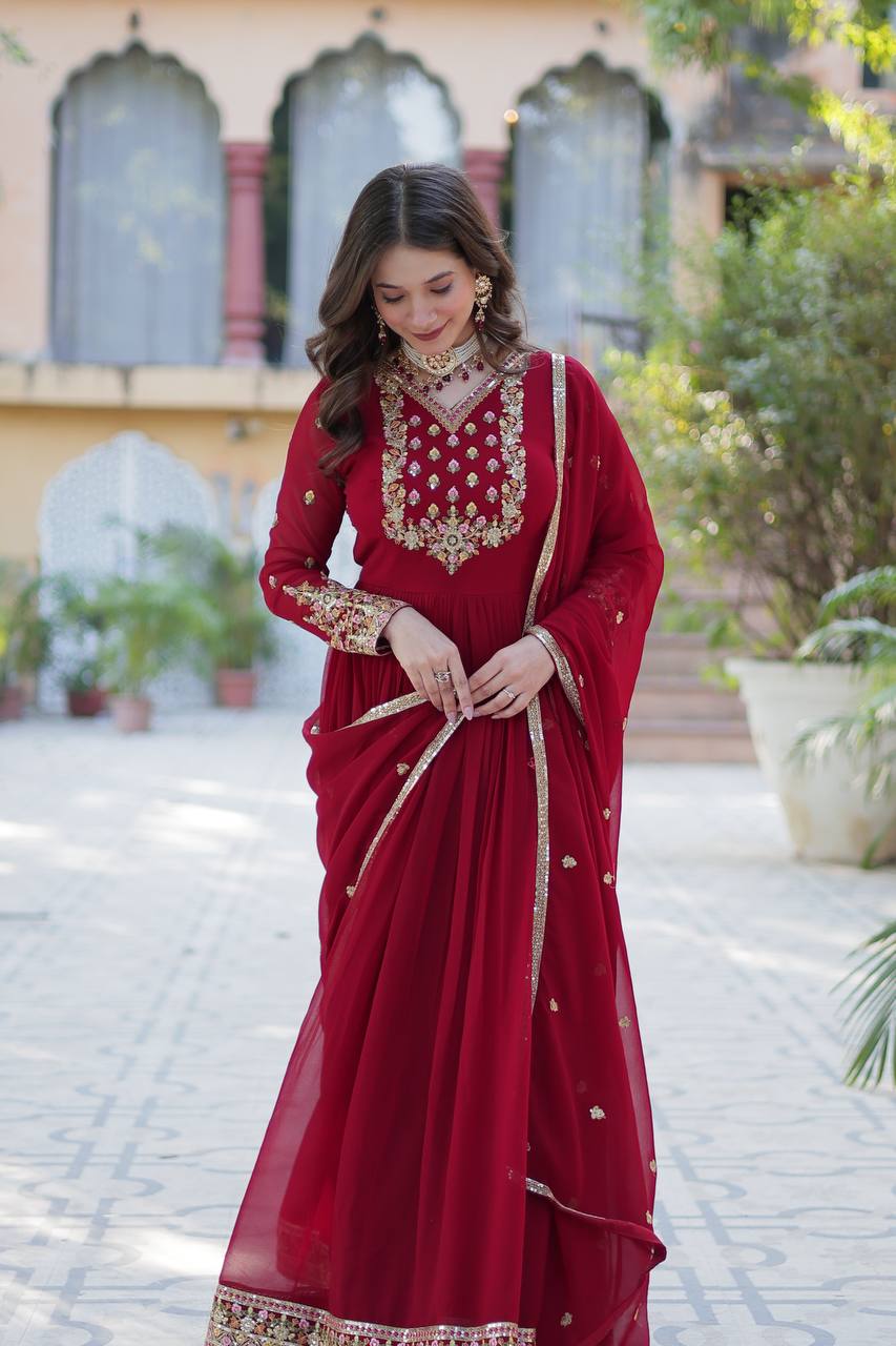 Royal Elegance: Maroon Anarkali Suit with Traditional Touch
