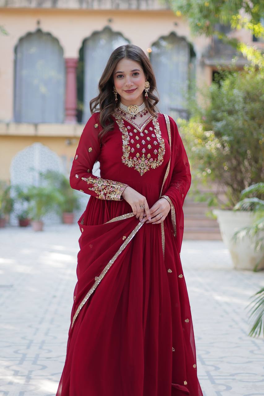 Royal Elegance: Maroon Anarkali Suit with Traditional Touch