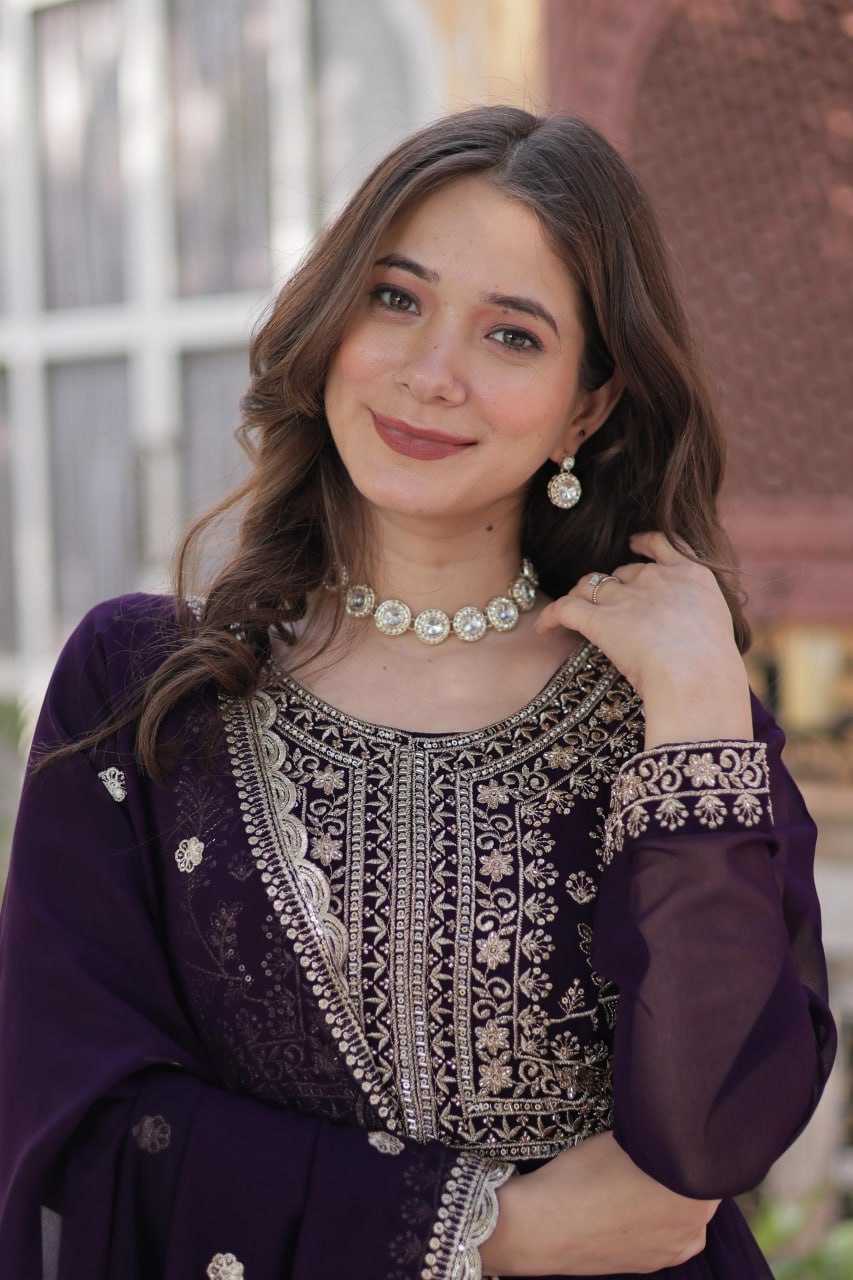 Faux Blooming Georgette With Attractive embroidered Pearl work